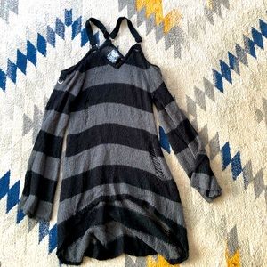 KILLSTAR black grey stripe knit long sweater